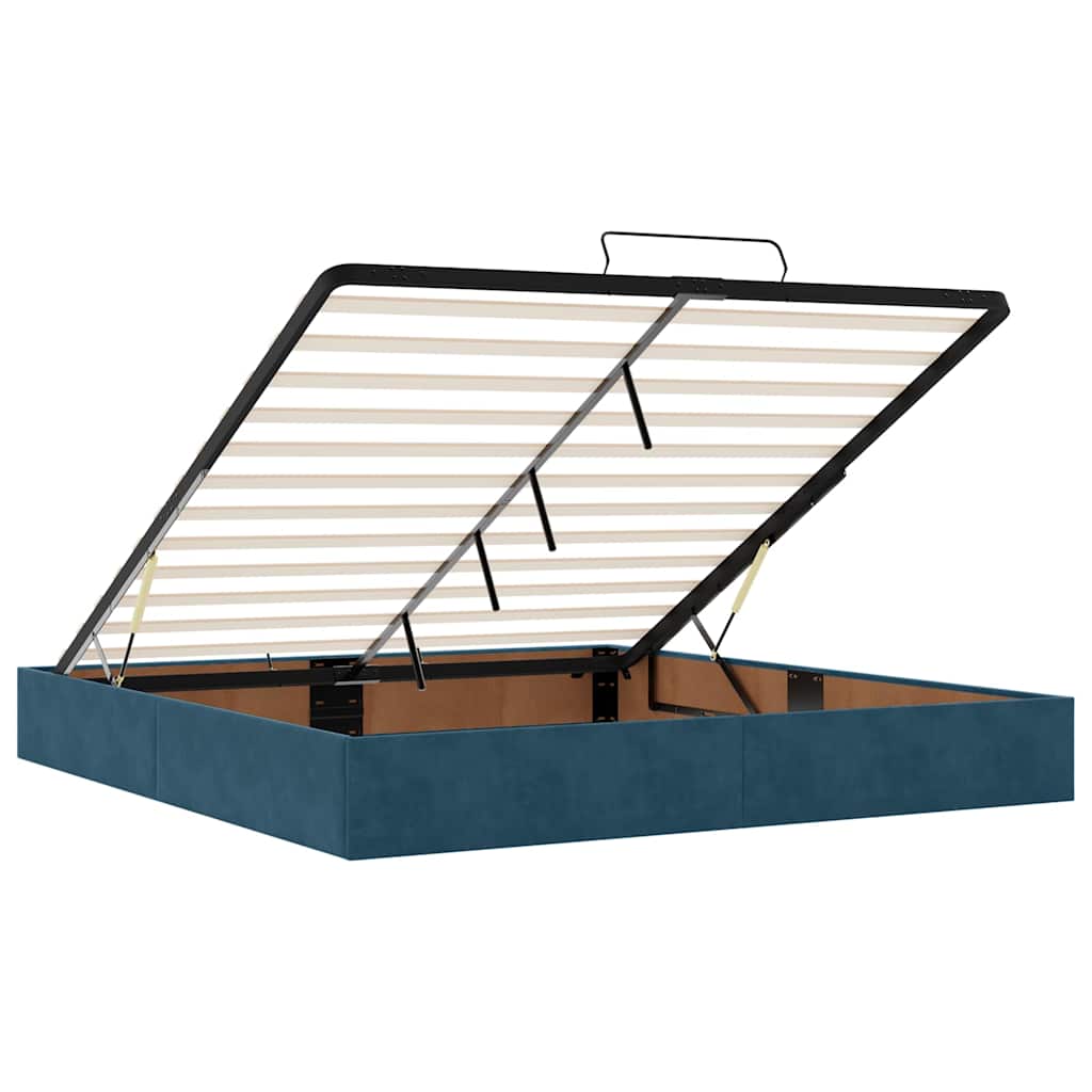 Ottoman krevet s madracima i LED diodama tamnoplavi 200x200 cm baršun