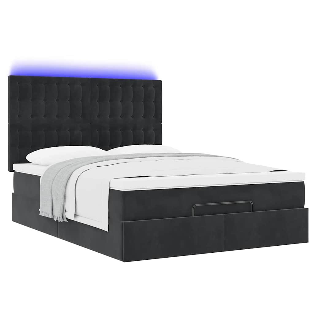 Ottoman krevet s madracima i LED diodama crni 140x200 cm baršun