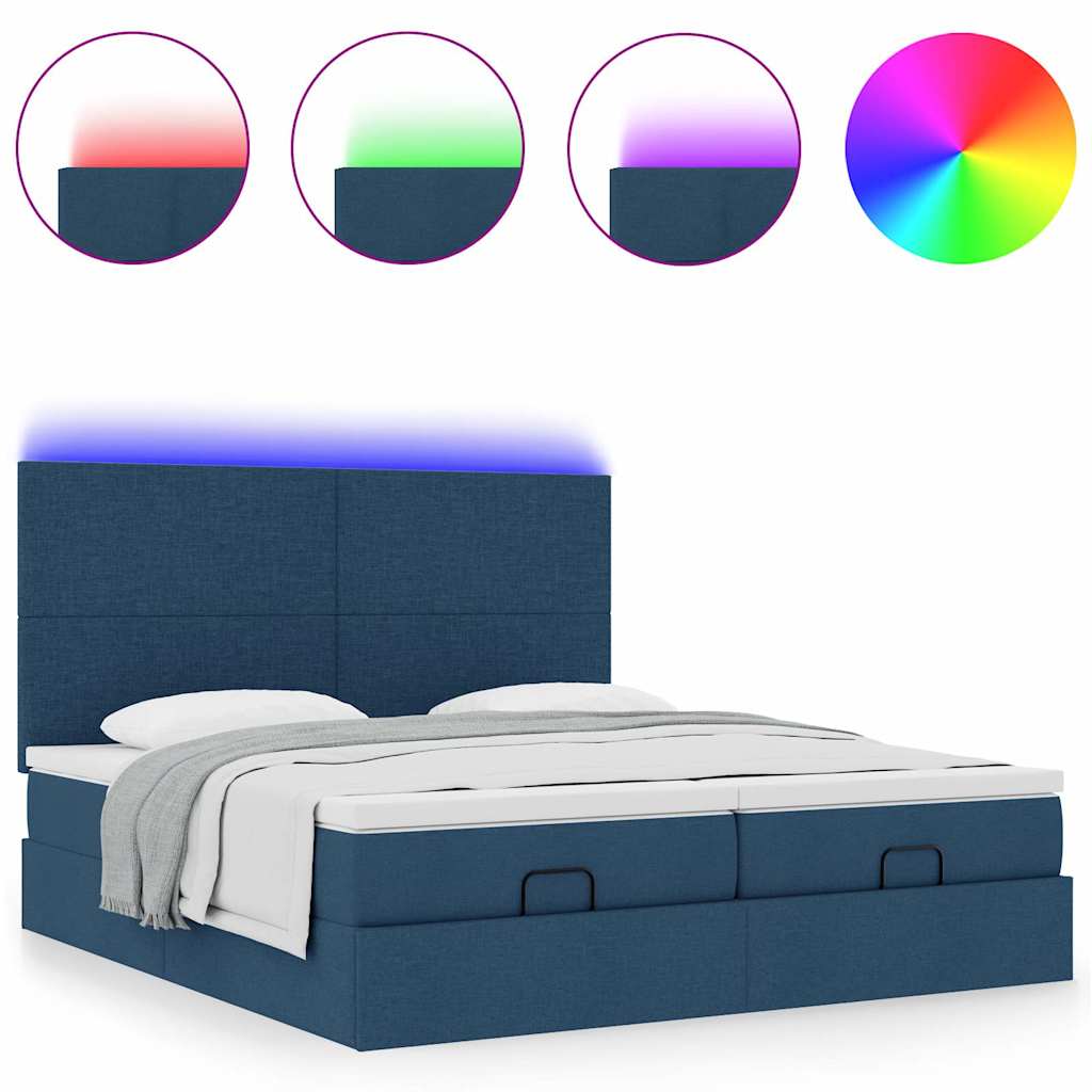 Ottoman krevet s madracima i LED diodama plavi 160x200 cm tkanina