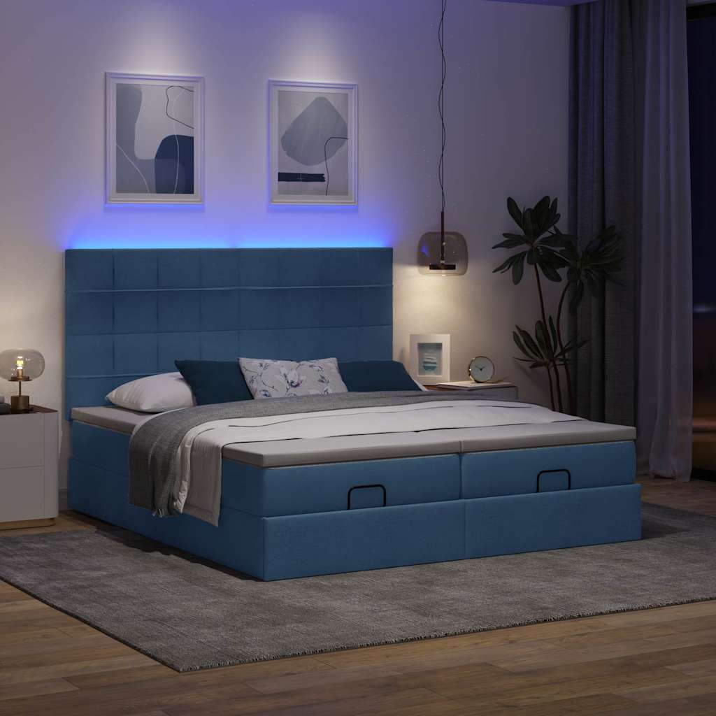 Ottoman krevet s madracima i LED diodama plavi 160x200 cm tkanina