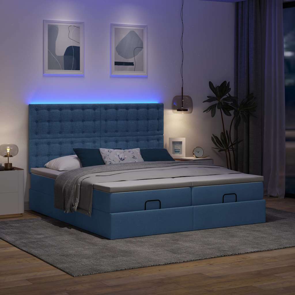 Ottoman krevet s madracima i LED diodama plavi 160x200 cm tkanina