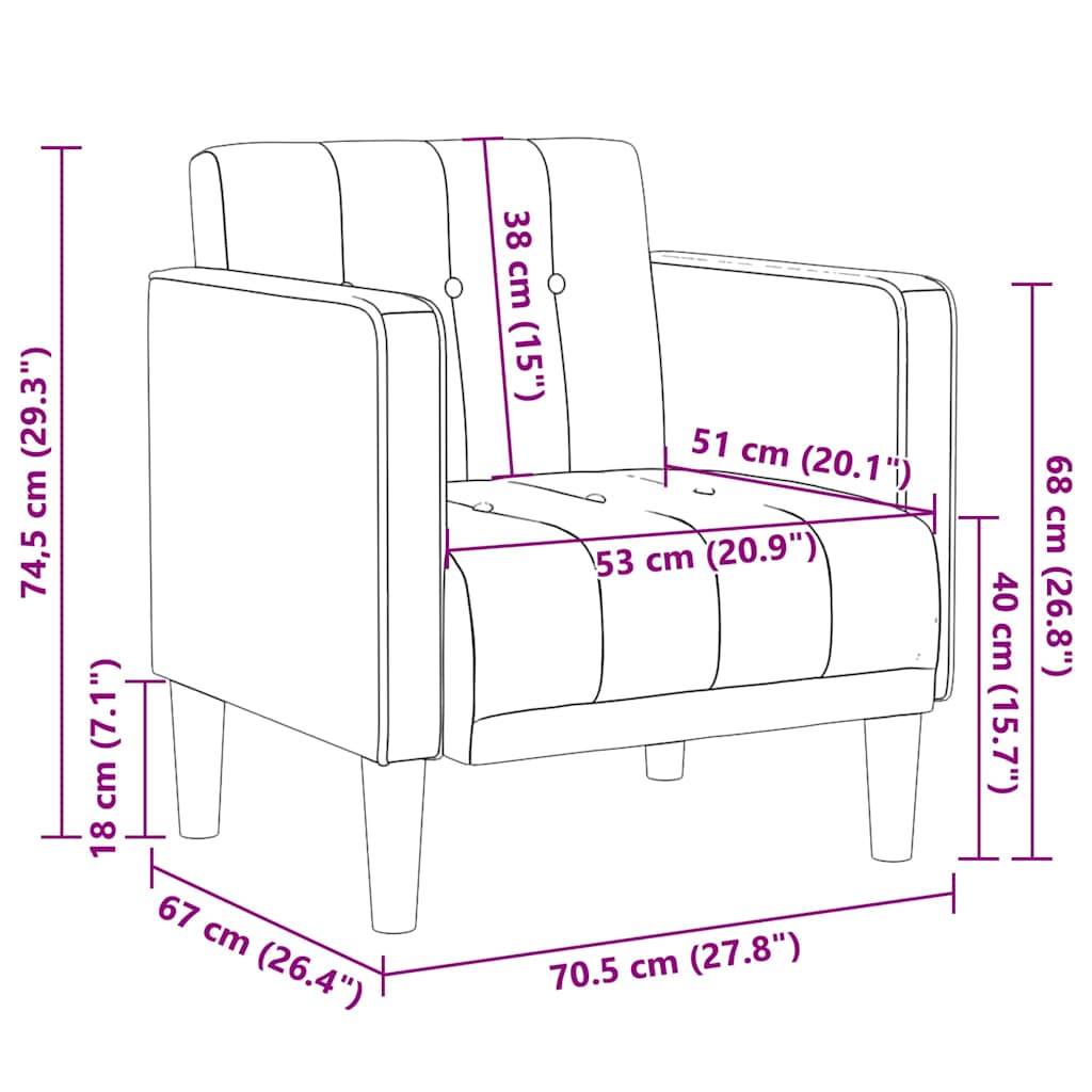 Sofa fotelja s naslonima za ruke krem boje 53 cm baršunasta