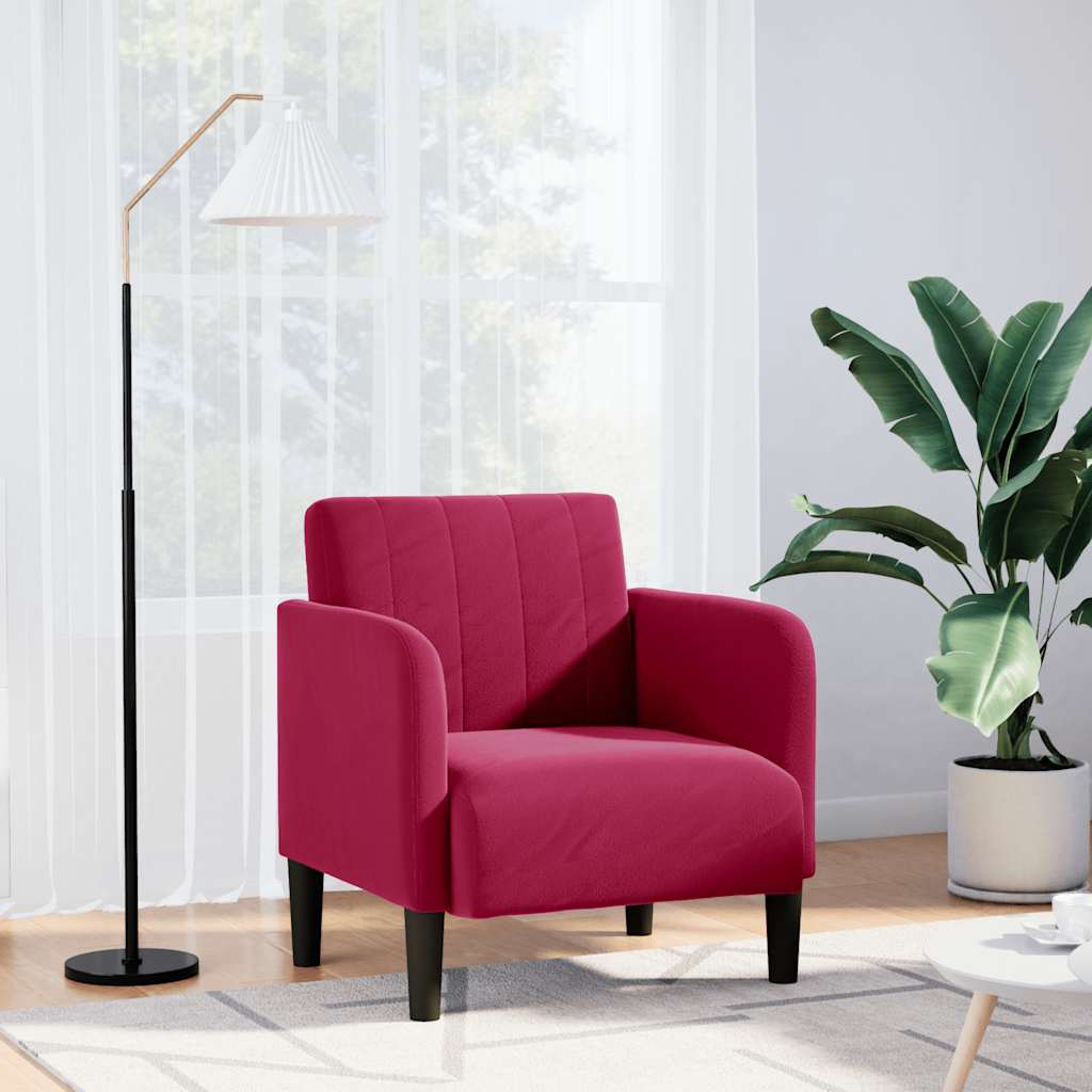 Sofa fotelja s naslonima za ruke vino crvena 54 cm baršun
