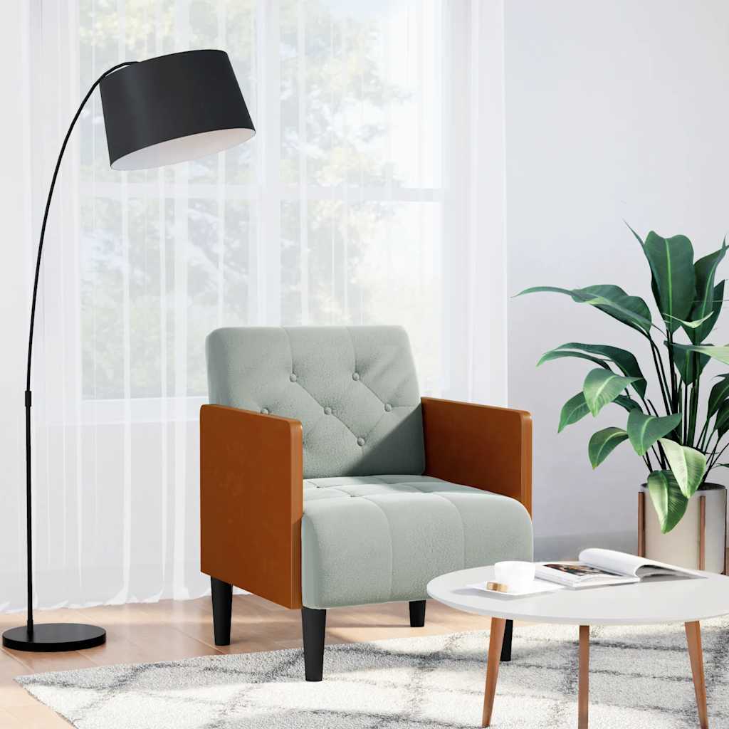 Sofa fotelja s naslonima za ruke svijetlosiva 55 cm baršunasta
