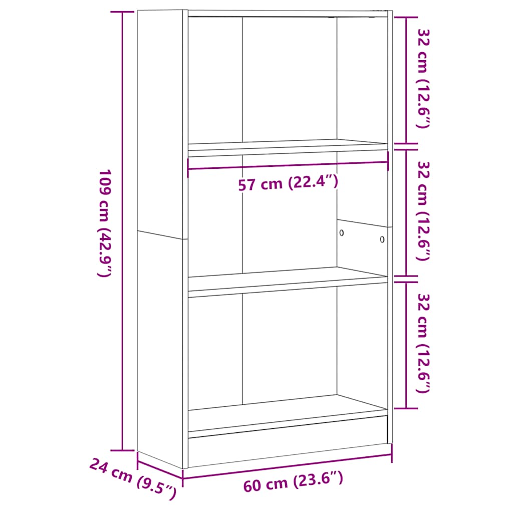 Regal za knjige boja hrasta 60x24x109 cm od konstruiranog drva