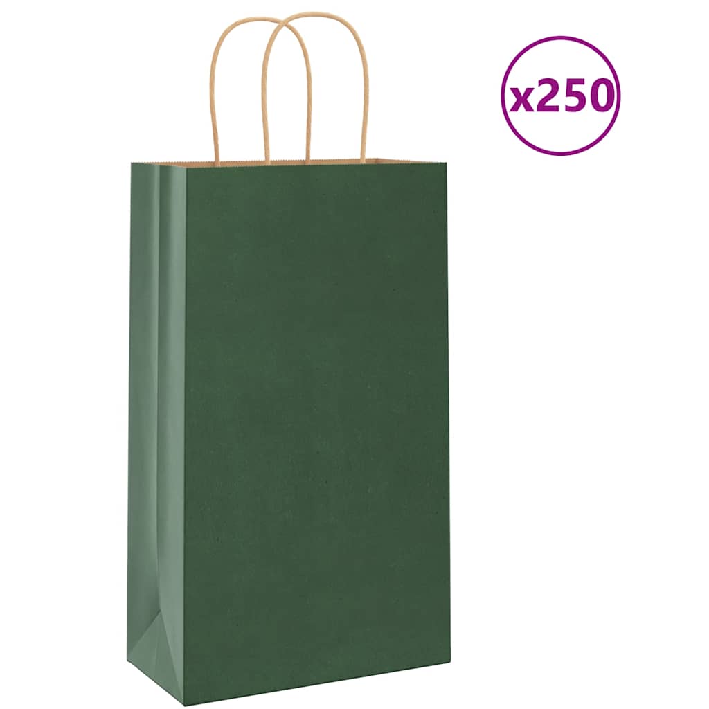 Papirnate vrećice 250 kom s ručkama zelene 21x11x36 cm