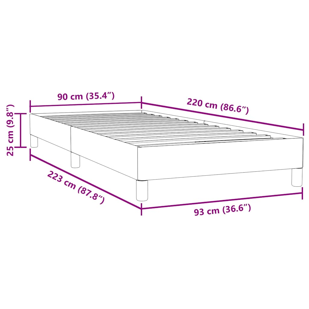 Box spring krevet bez madracem tamnoplavi 90x220 cm baršunasti