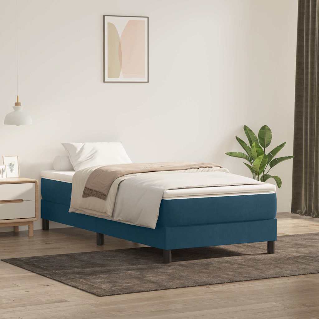 Box spring krevet bez madracem tamnoplavi 90x220 cm baršunasti