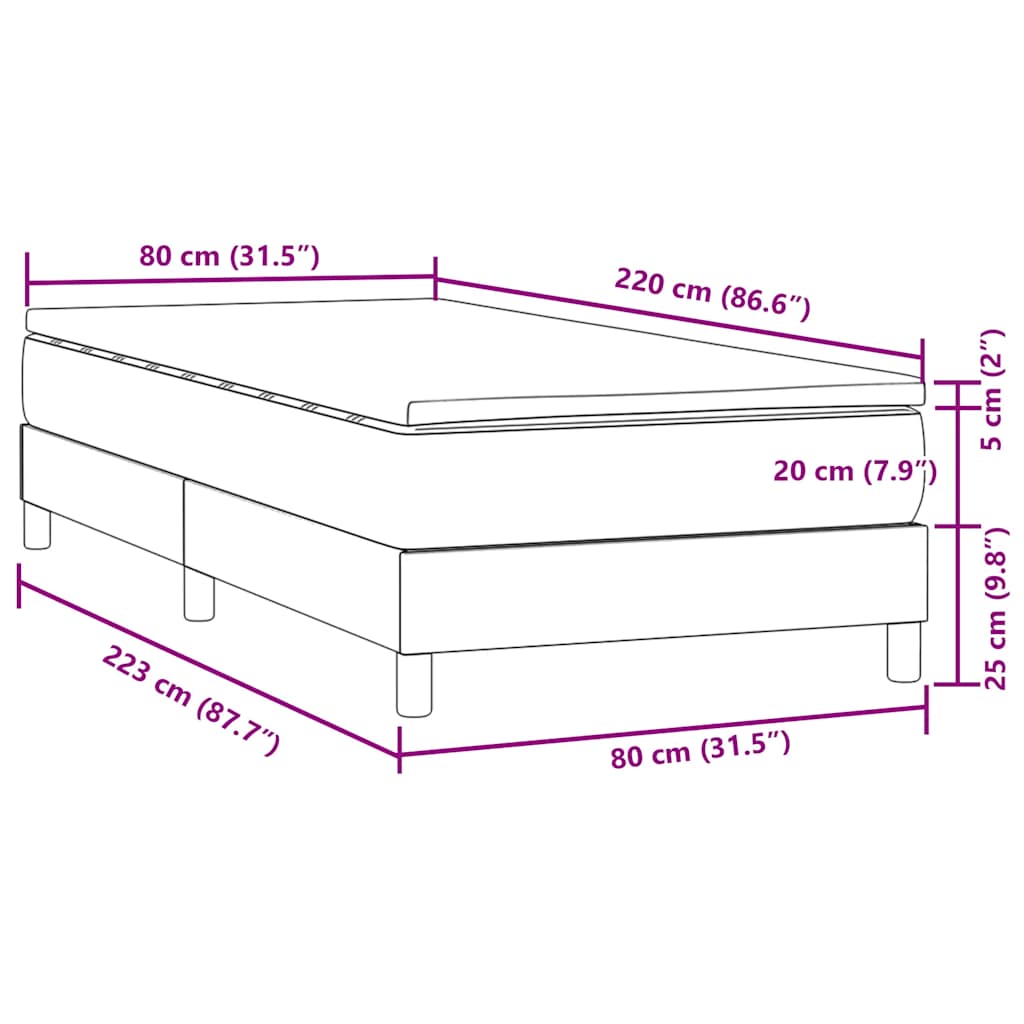 Box Spring krevet s madracem tamnozeleni 80x220 cm baršun