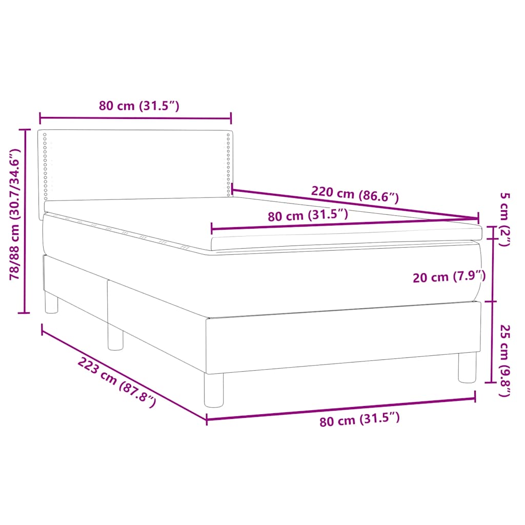 Box Spring krevet s madracem tamnozeleni 80x220 cm baršun