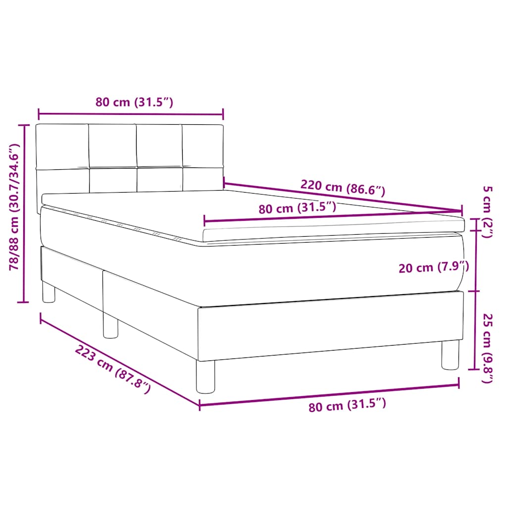 Box Spring krevet s madracem tamnozeleni 80x220 cm baršun