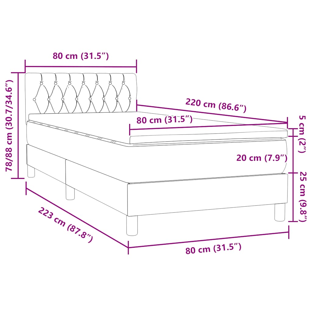 Box Spring krevet s madracem tamnozeleni 80x220 cm baršun