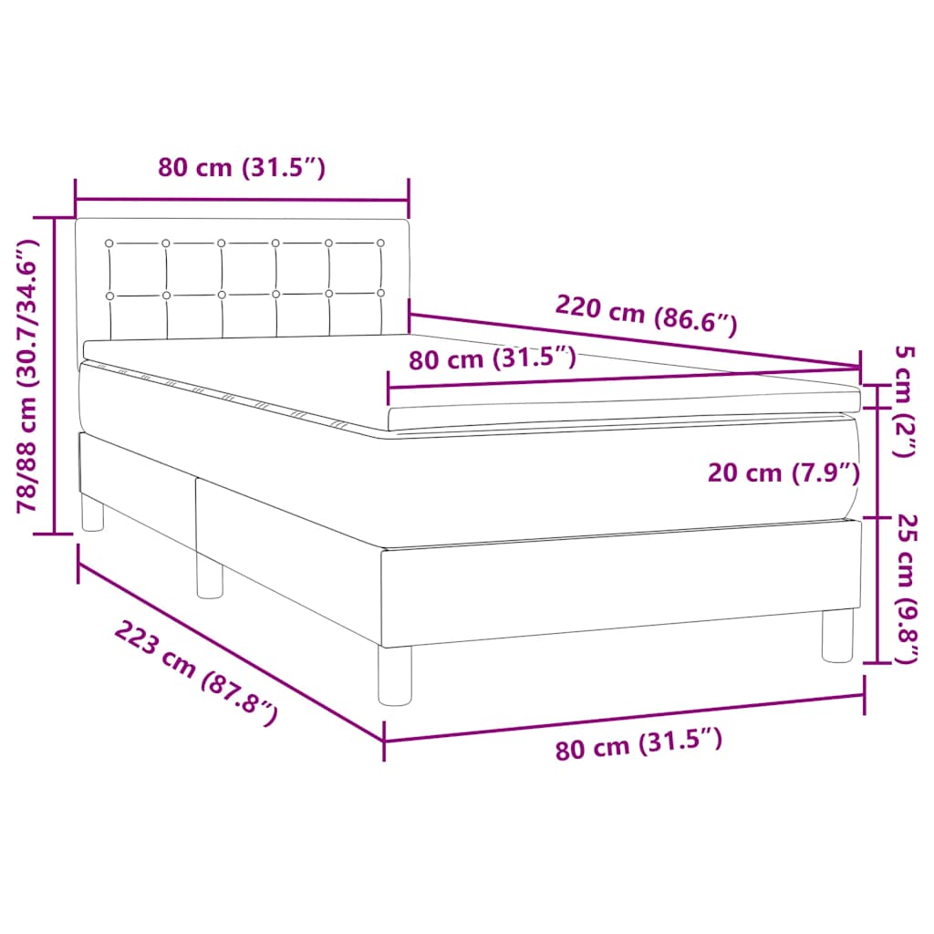 Box Spring krevet s madracem tamnozeleni 80x220 cm baršun