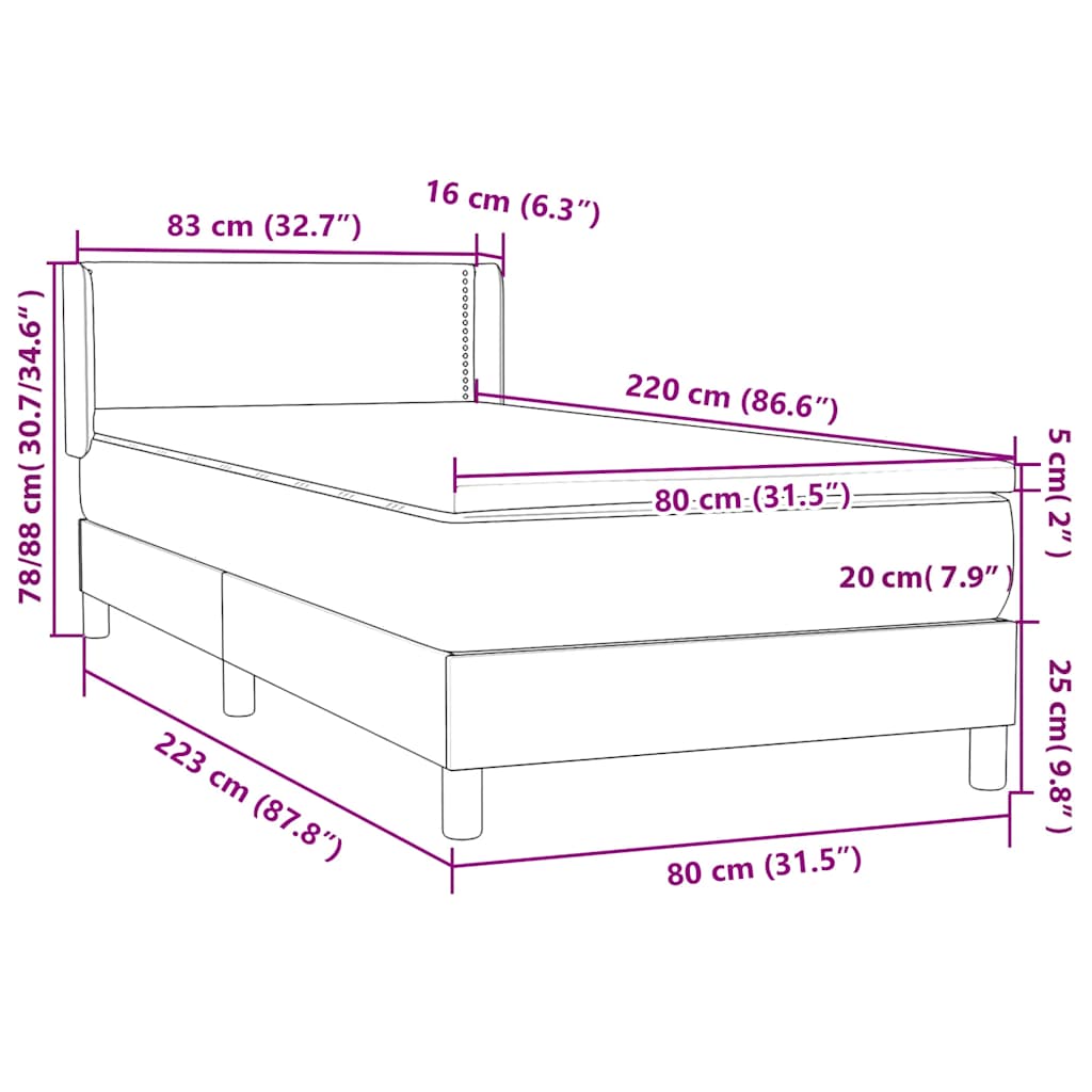 Box Spring krevet s madracem tamnozeleni 80x220 cm baršun