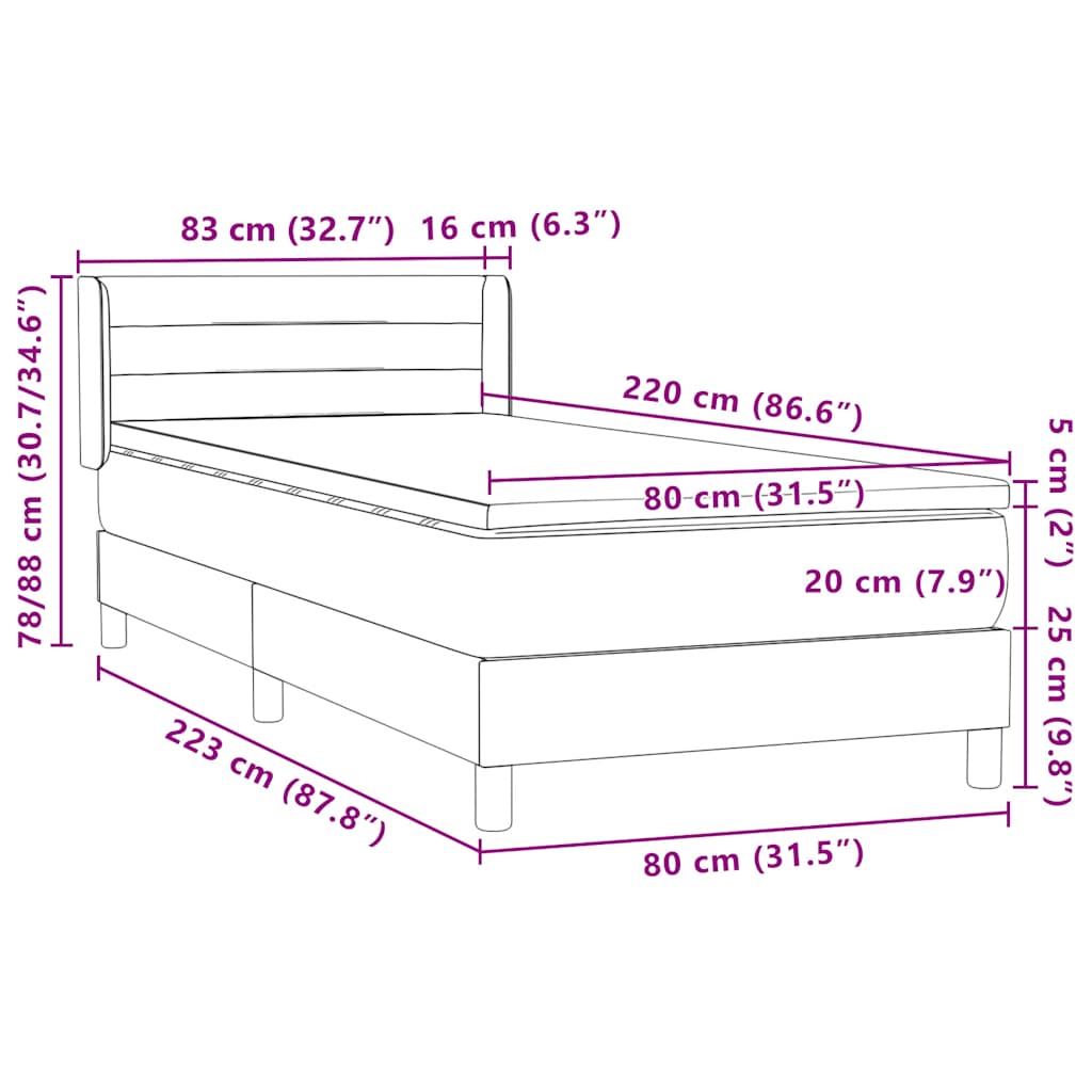 Box Spring krevet s madracem tamnozeleni 80x220 cm baršun