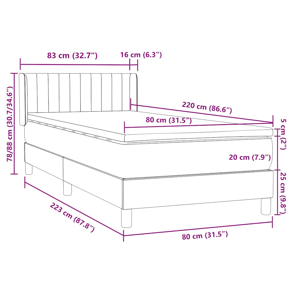 Box Spring krevet s madracem tamnozeleni 80x220 cm baršun