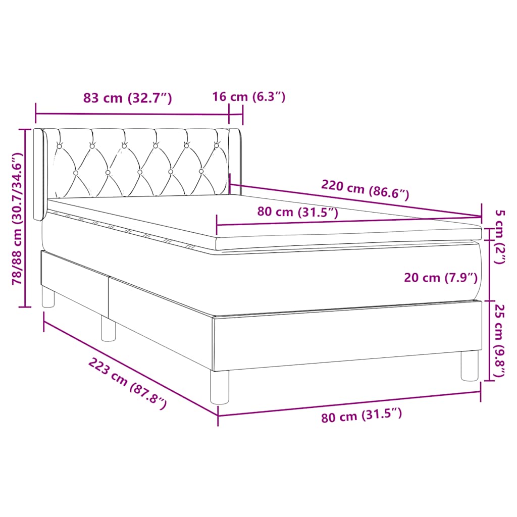 Box Spring krevet s madracem tamnozeleni 80x220 cm baršun
