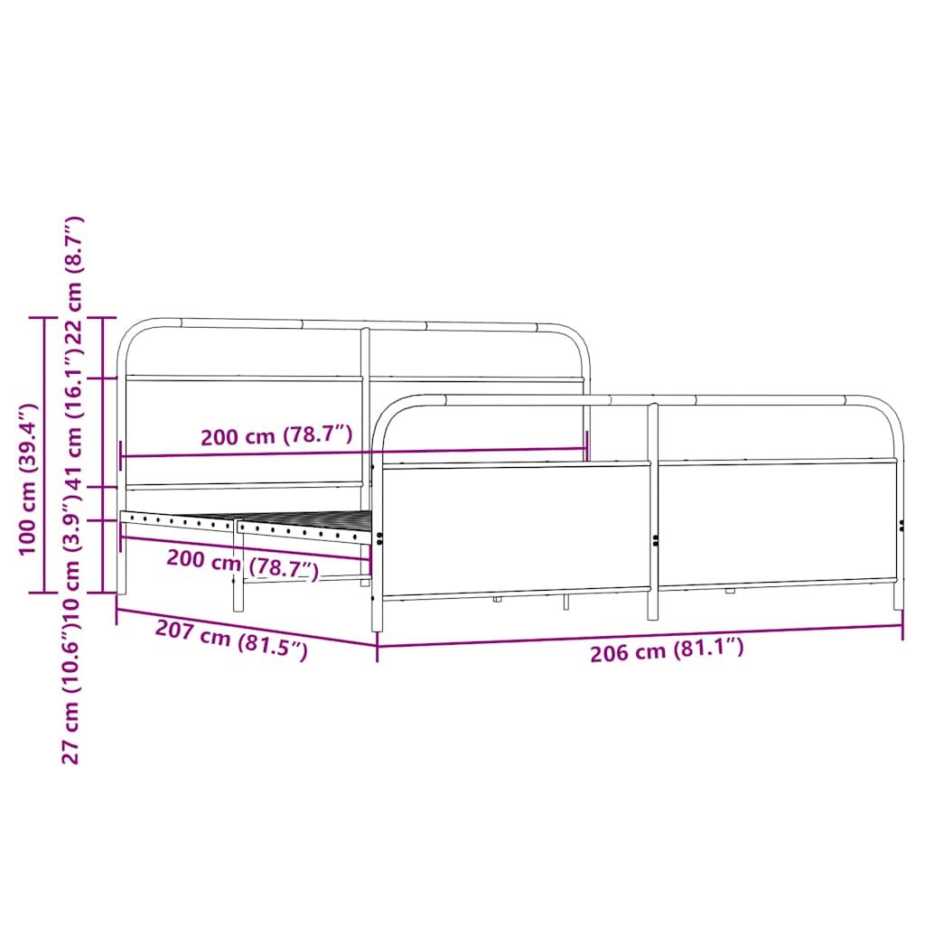 Metalni okvir kreveta bez madraca boja hrasta 200x200 cm
