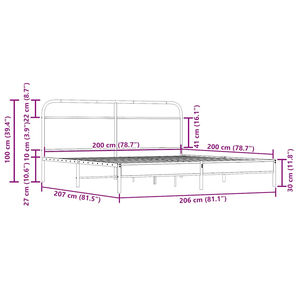 Metalni okvir kreveta bez madraca boja hrasta 200x200 cm