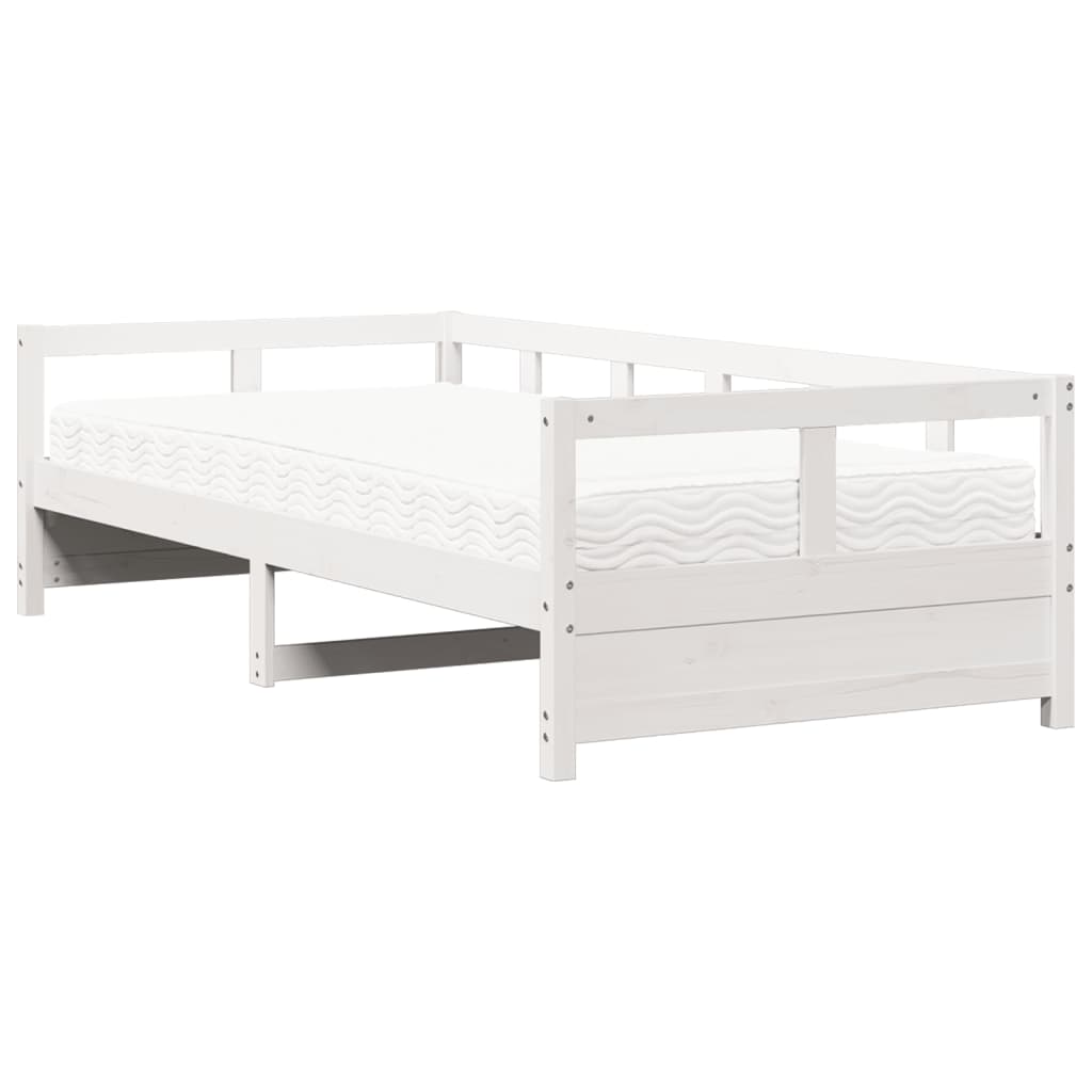 Dnevni krevet s madracem bijeli 80 x 200 cm od masivne borovine