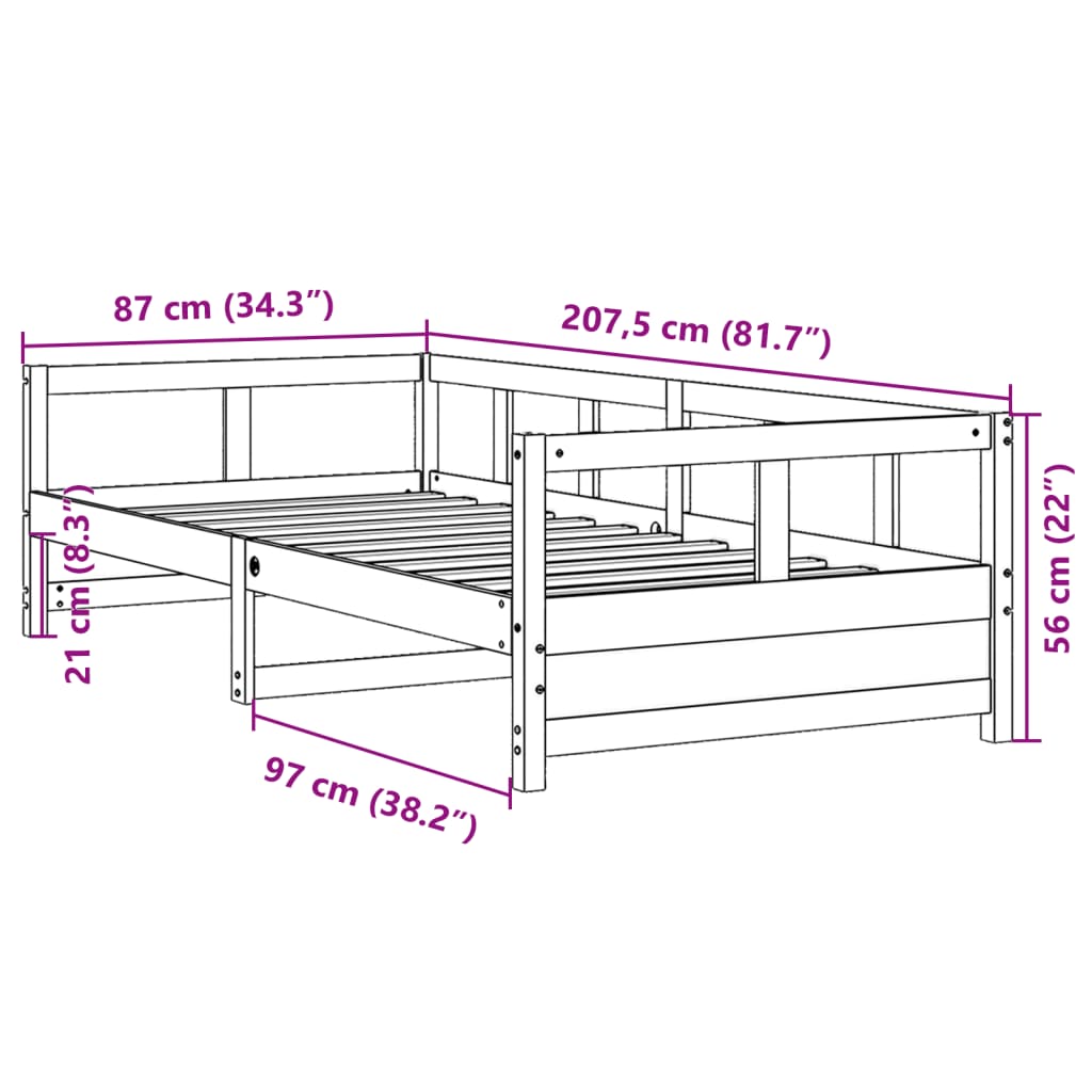 Dnevni krevet s madracem bijeli 80 x 200 cm od masivne borovine