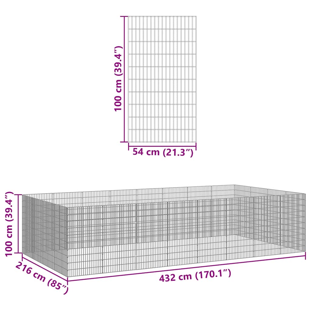 Ograda za životinje sa 24 ploča 54x100 cm od pocinčanog željeza