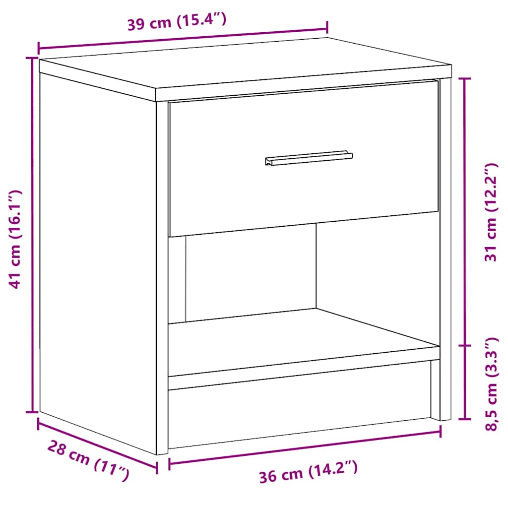 Noćni ormarići 2 kom s ladicama staro drvo 39x28x41 cm