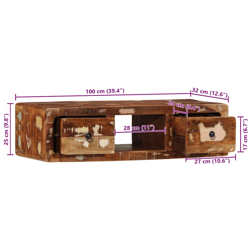 Zidni TV ormarić 100x32x25 cm Obrađeno puno drvo