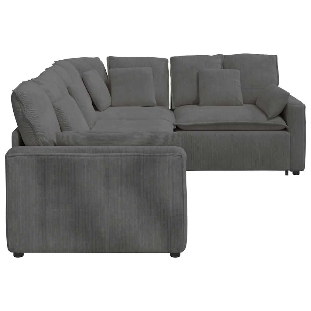Modularna sofa s jastucima, korduro tkanina, tamno siva