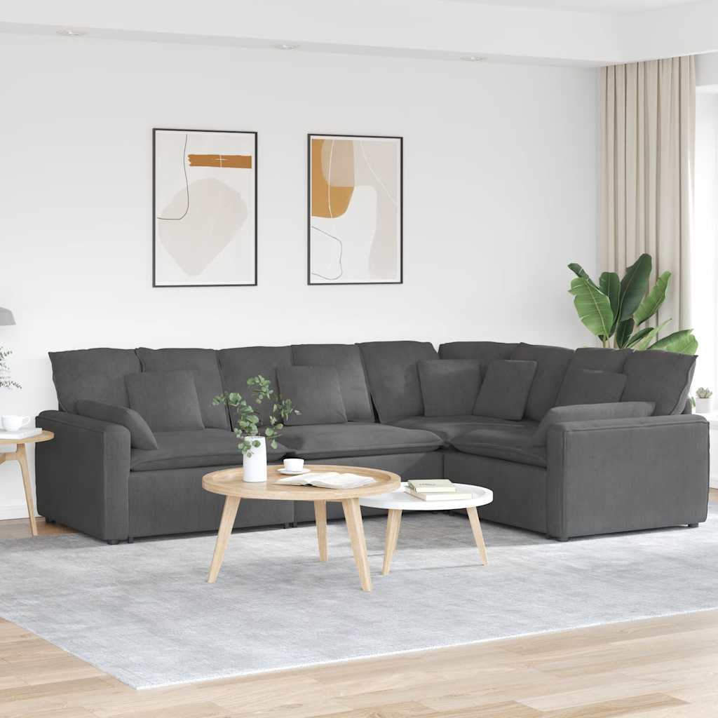Modularna sofa s jastucima, korduro tkanina, tamno siva