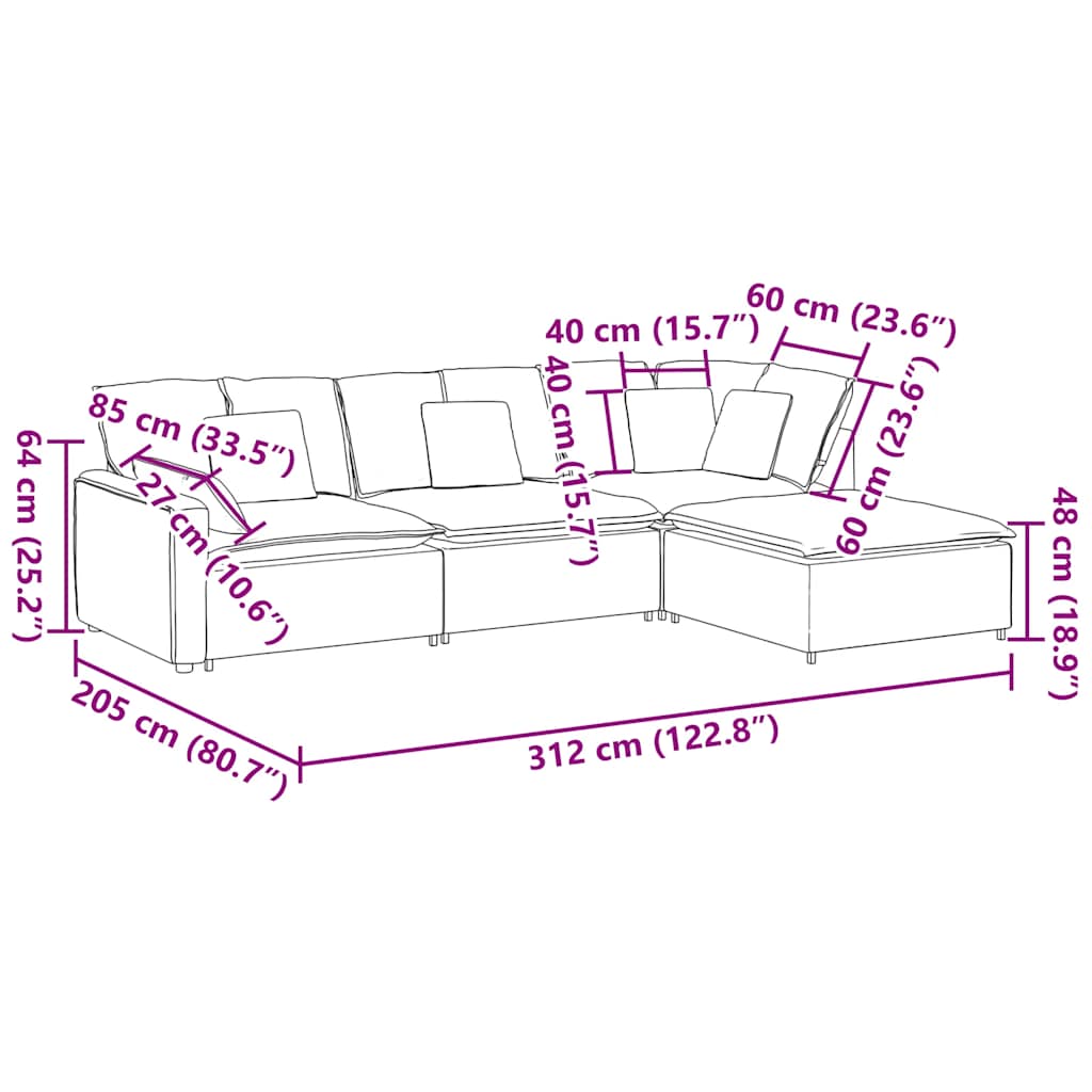 Modularna sofa s podnožjem i jastucima, tkanina, tamno siva