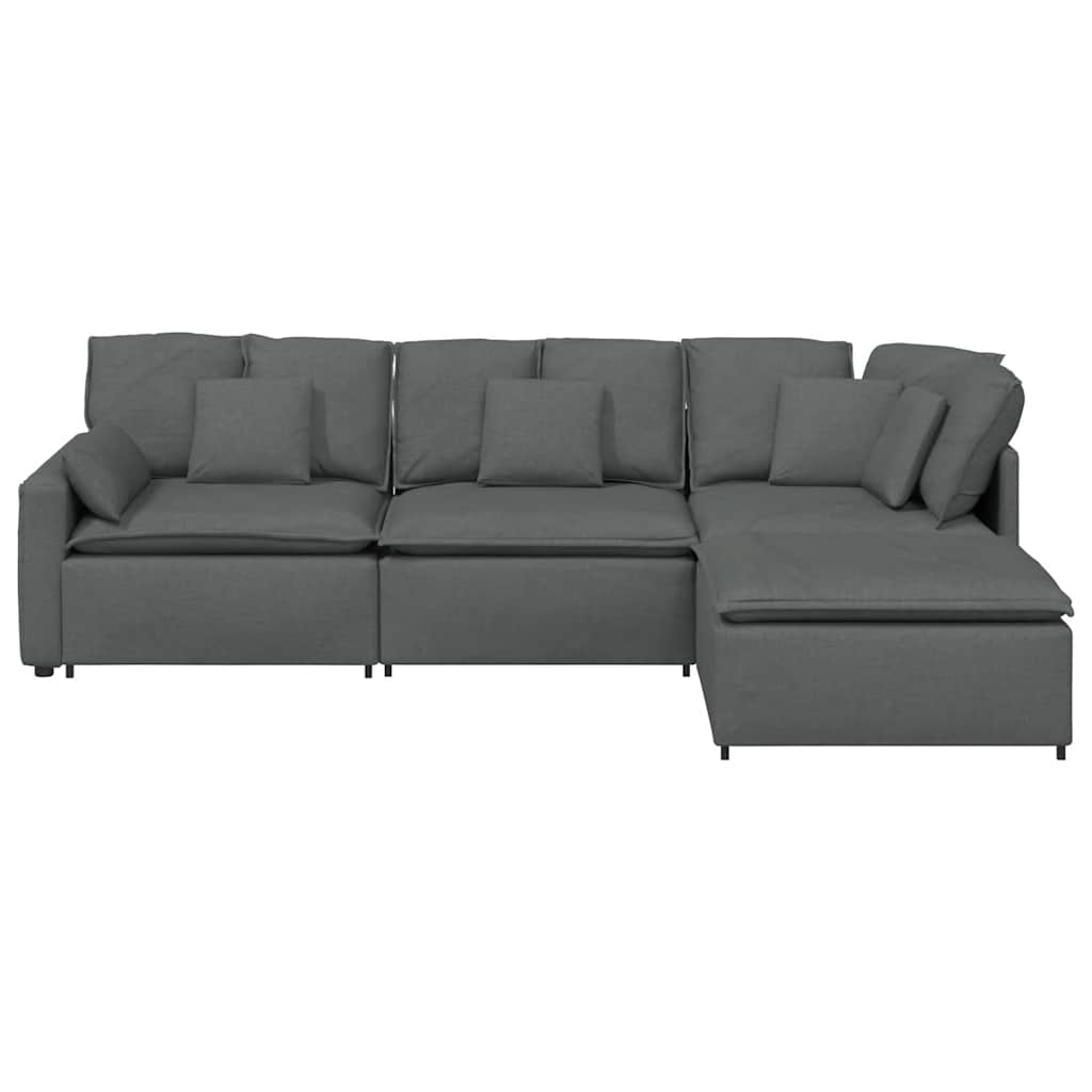 Modularna sofa s podnožjem i jastucima, tkanina, tamno siva