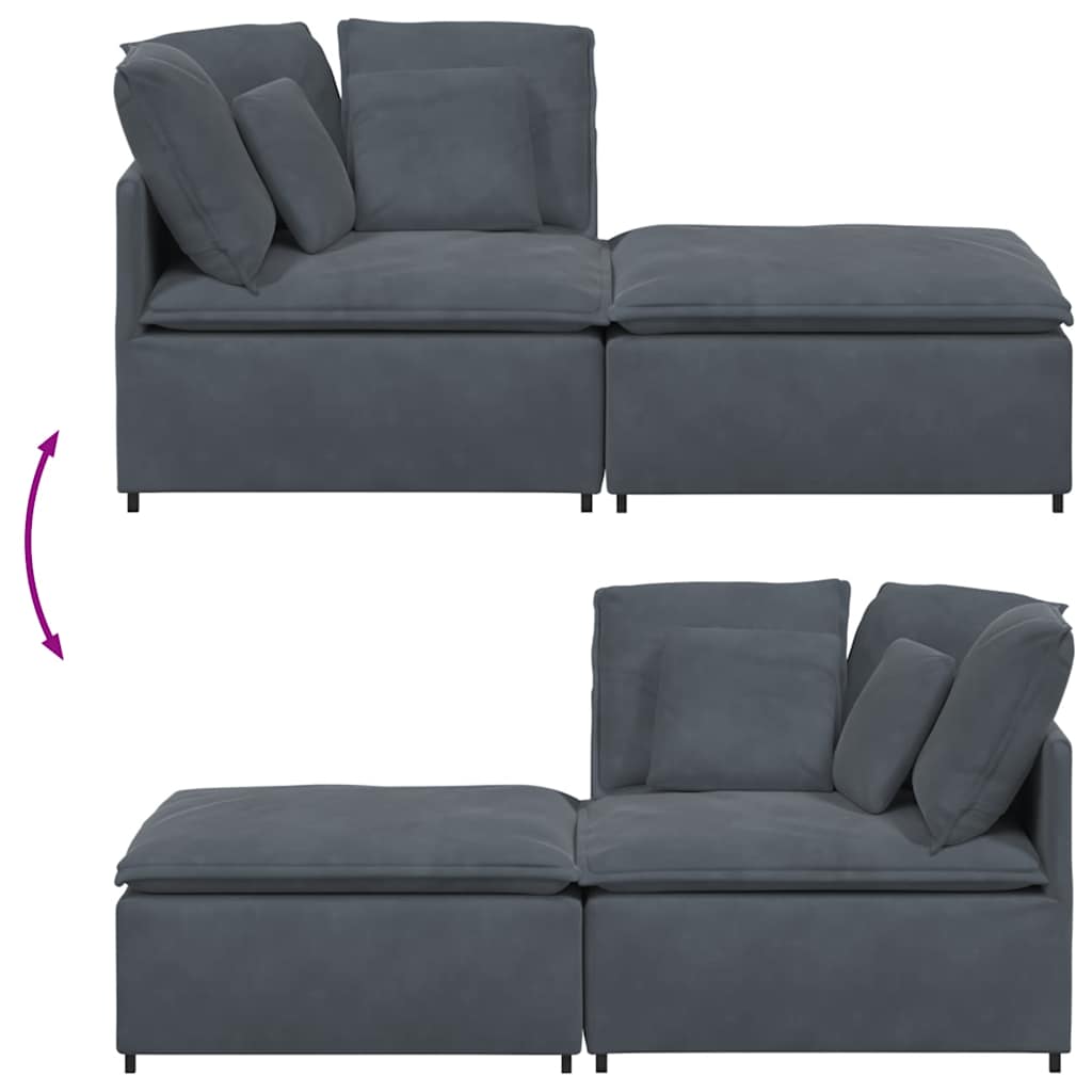 Modularna sofa s podnožjem i jastucima, baršunasta tamno siva