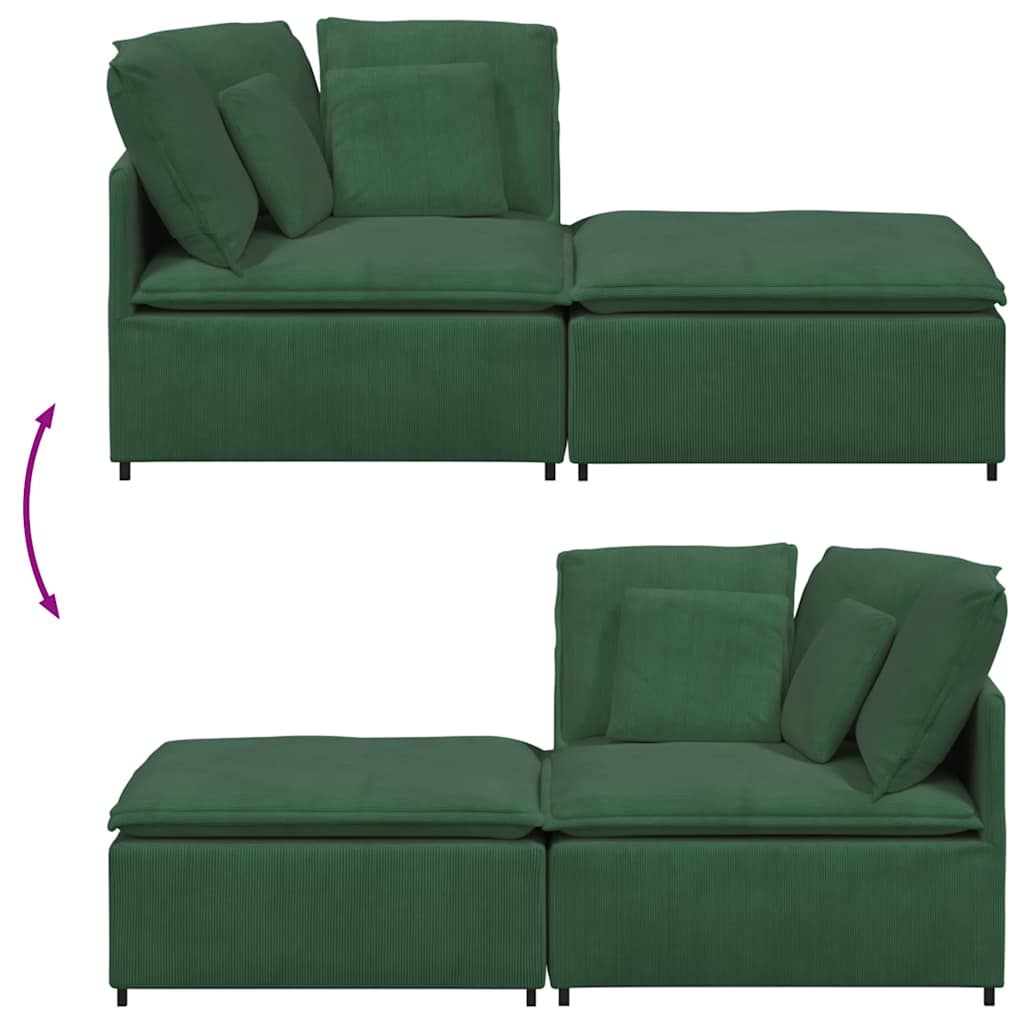 Modularna sofa s podnožjem i jastucima, tamnozelena, korduro tkanina