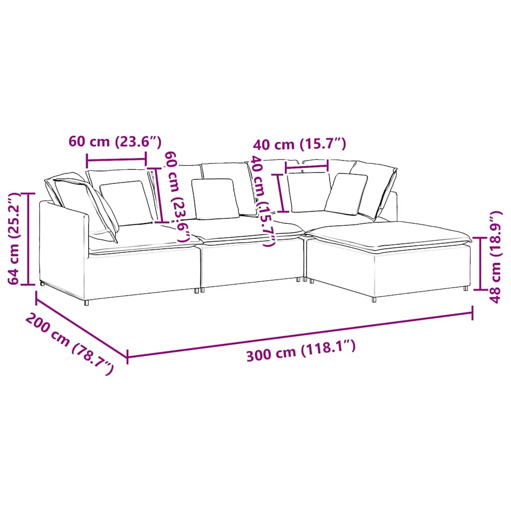 Modularna sofa s podnožjem i jastucima, tkanina, svijetlo siva