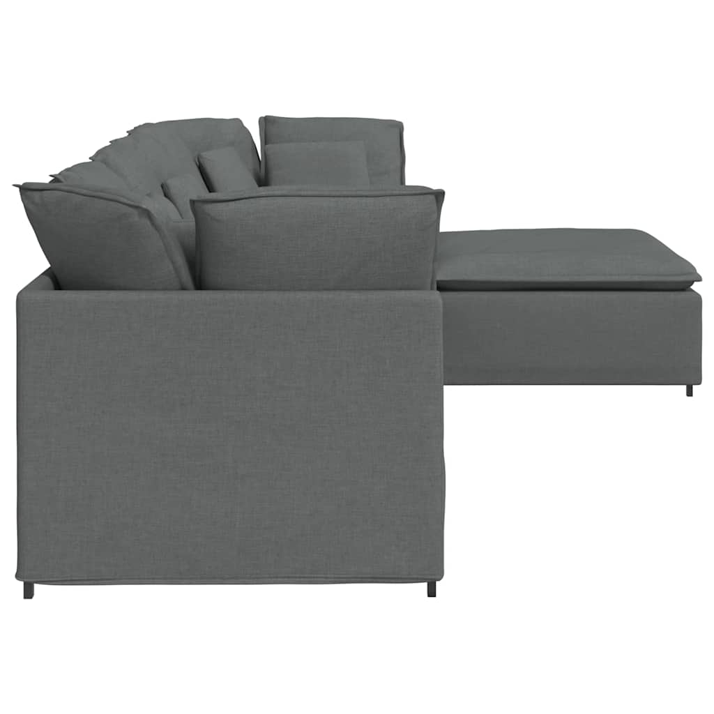 Modularna sofa s podnožjem i jastucima, tkanina, tamno siva