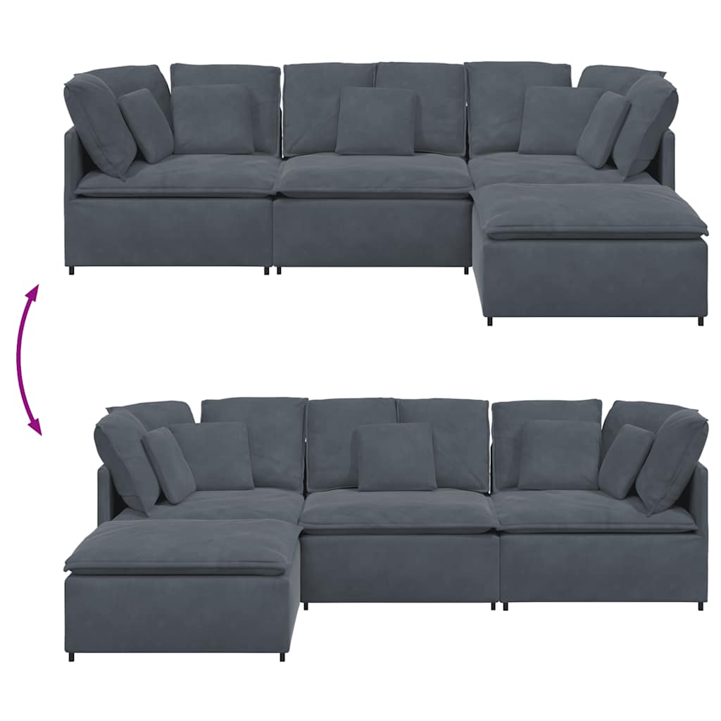 Modularna sofa s podnožjem i jastucima, baršunasta tamno siva