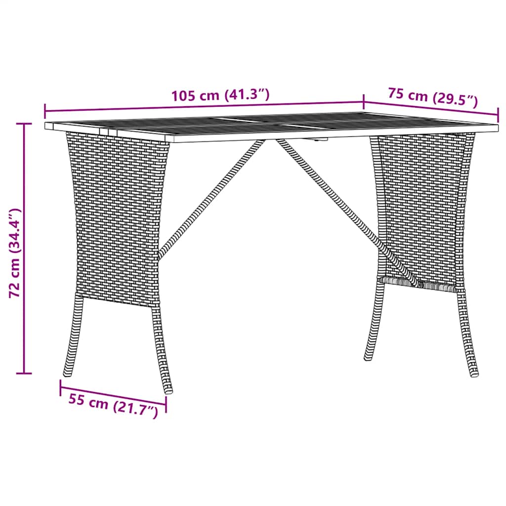 Vrtni stol s pločom od akacije bež 105x75x72 cm poli ratan