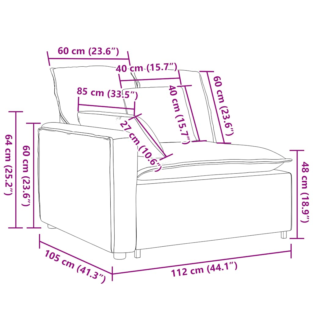 Modularni kauč s naslonom za ruke i jastucima svijetlo sivi 100 cm