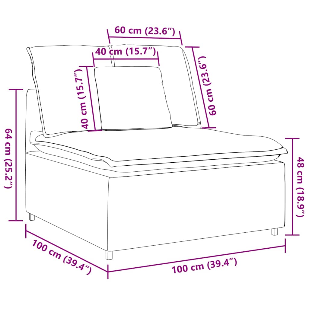 Modularni Sofa Centralni Modul s Jastucima Krem 100 cm