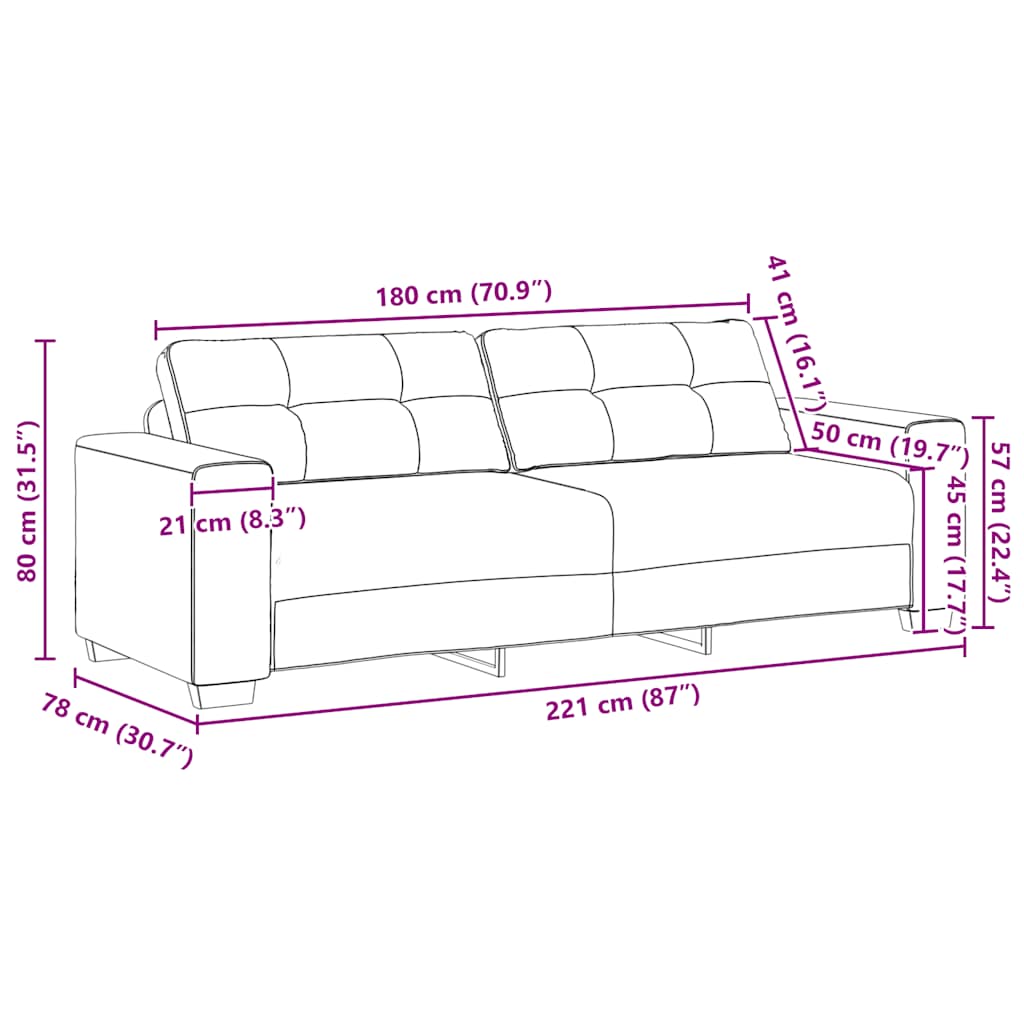 Trosjed Sofa Svijetlo siva 220x78x80 cm Tkanina