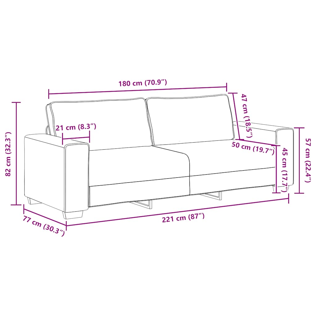 Trosjed Sofa Svijetlo siva 220x77x82 cm Tkanina