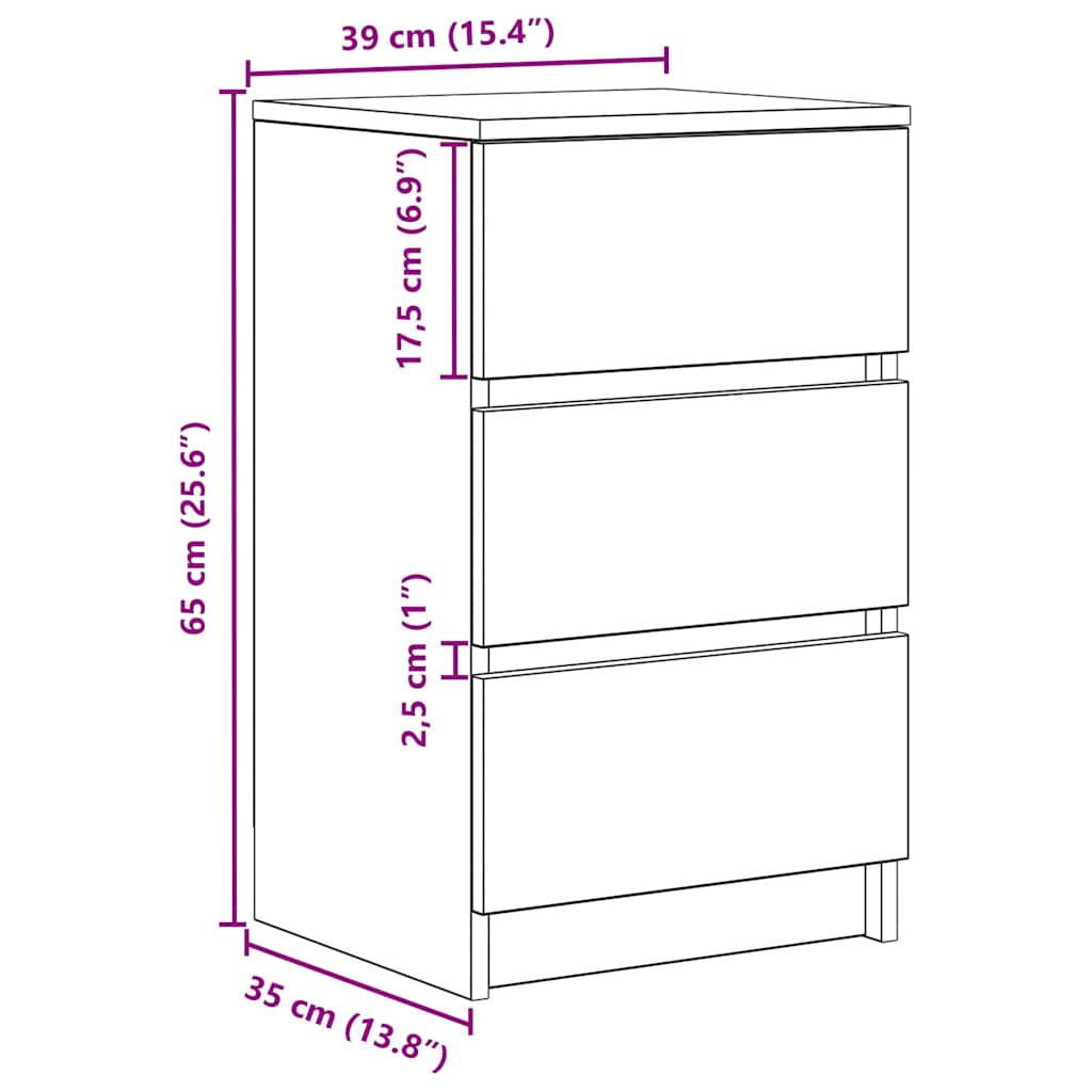 Noćni ormarići s 3 ladice 2 kom beton sivi 39x35x65 cm