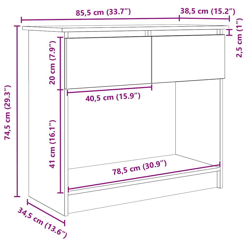 Konzolni stol s ladicama Artisan hrast 85,5x38,5x74,5 cm