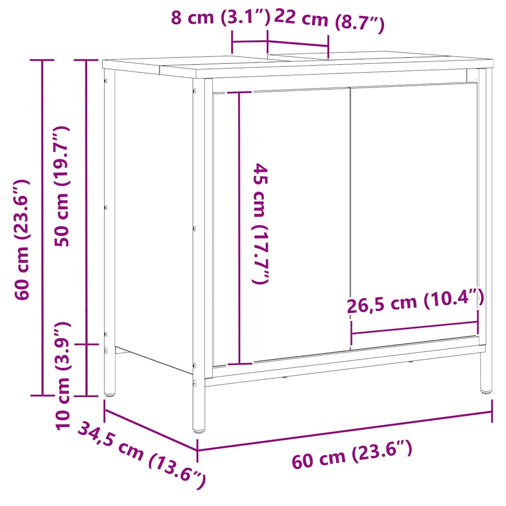 Ormarić za umivaonik od dimljenog hrasta 60x34,5x60 cm