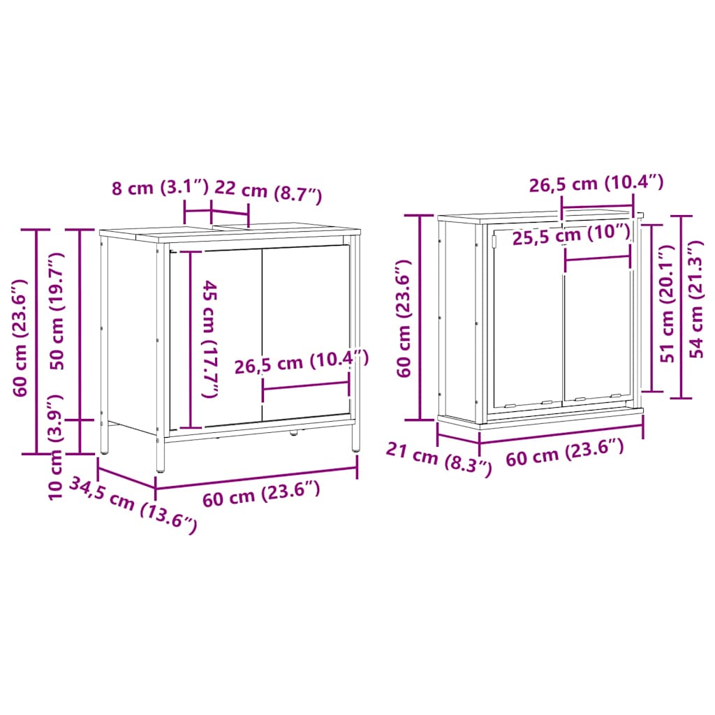 Dvodijelni set kupaonskog namještaja, dimljeni hrast, inženjersko drvo