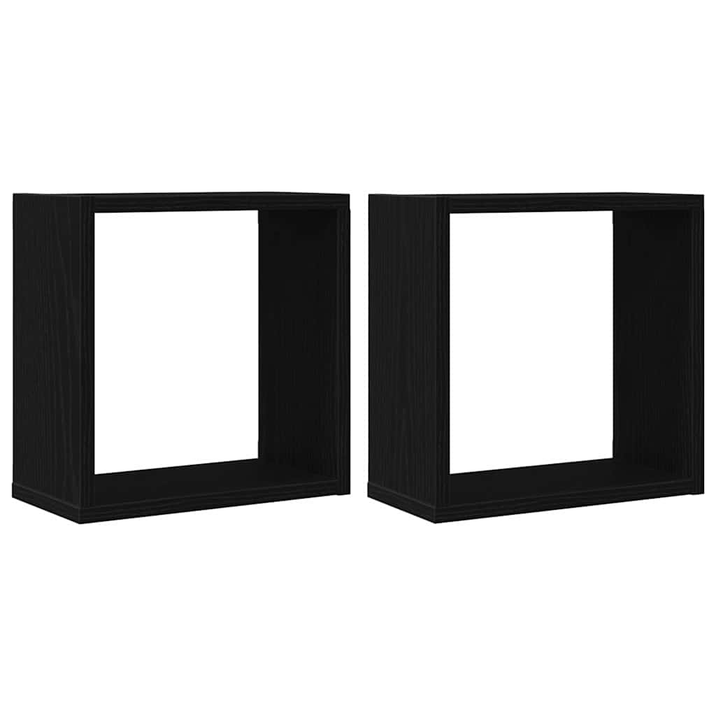 Zidne kockaste police 2 kom crni hrast 30x15x30 cm inženjersko drvo