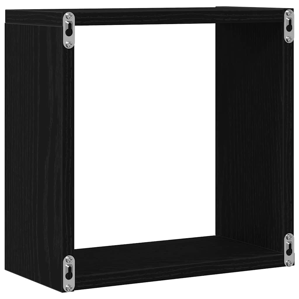 Zidne kockaste police 2 kom crni hrast 30x15x30 cm inženjersko drvo