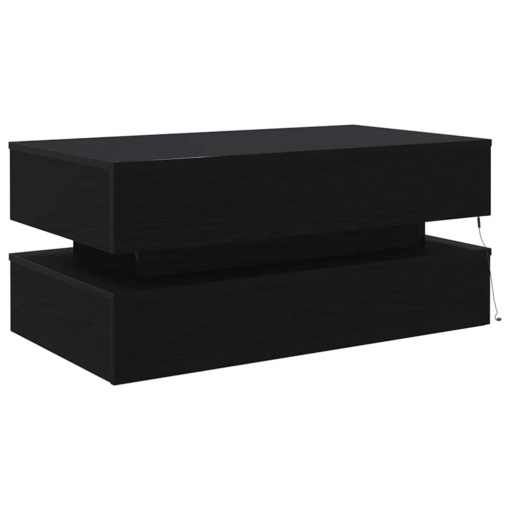 Klub stolić s LED svjetlima crni hrast 90x50x40 cm