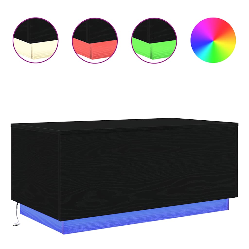 Klub stolić s LED svjetlima crni hrast 90x50x40 cm